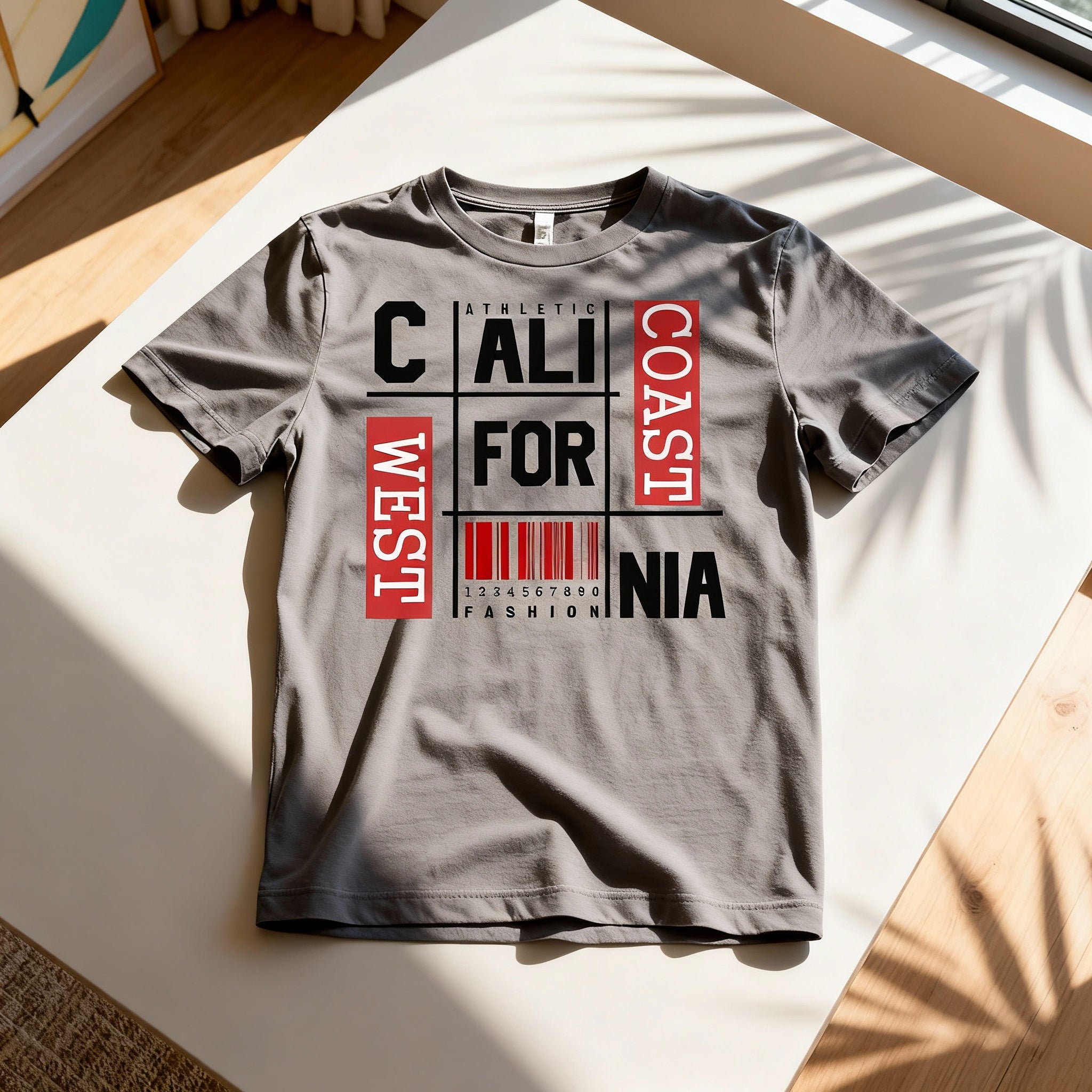 California Fashion Grid Graphic Unisex T Shirt With Barcode Print Artwork Casual Wear