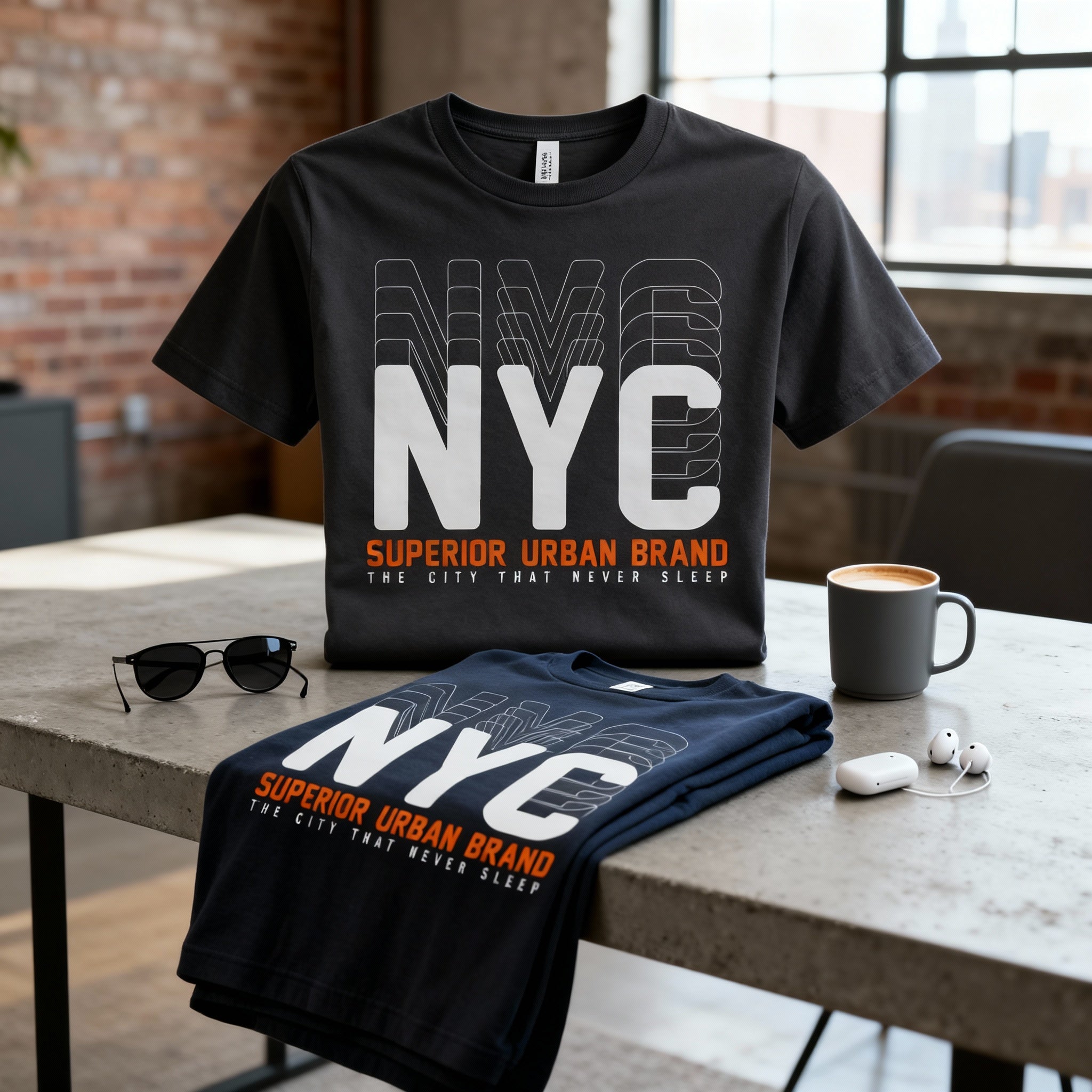 New York City Graphic Tee With Oversized NYC Letters And Orange Superior Urban Brand Text