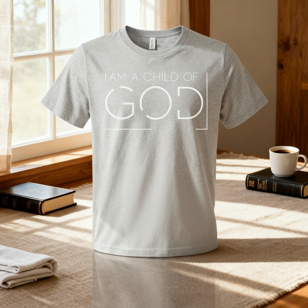 Unisex Christian T Shirt With I Am A Child Of God Typography And Minimalist Bracket Design