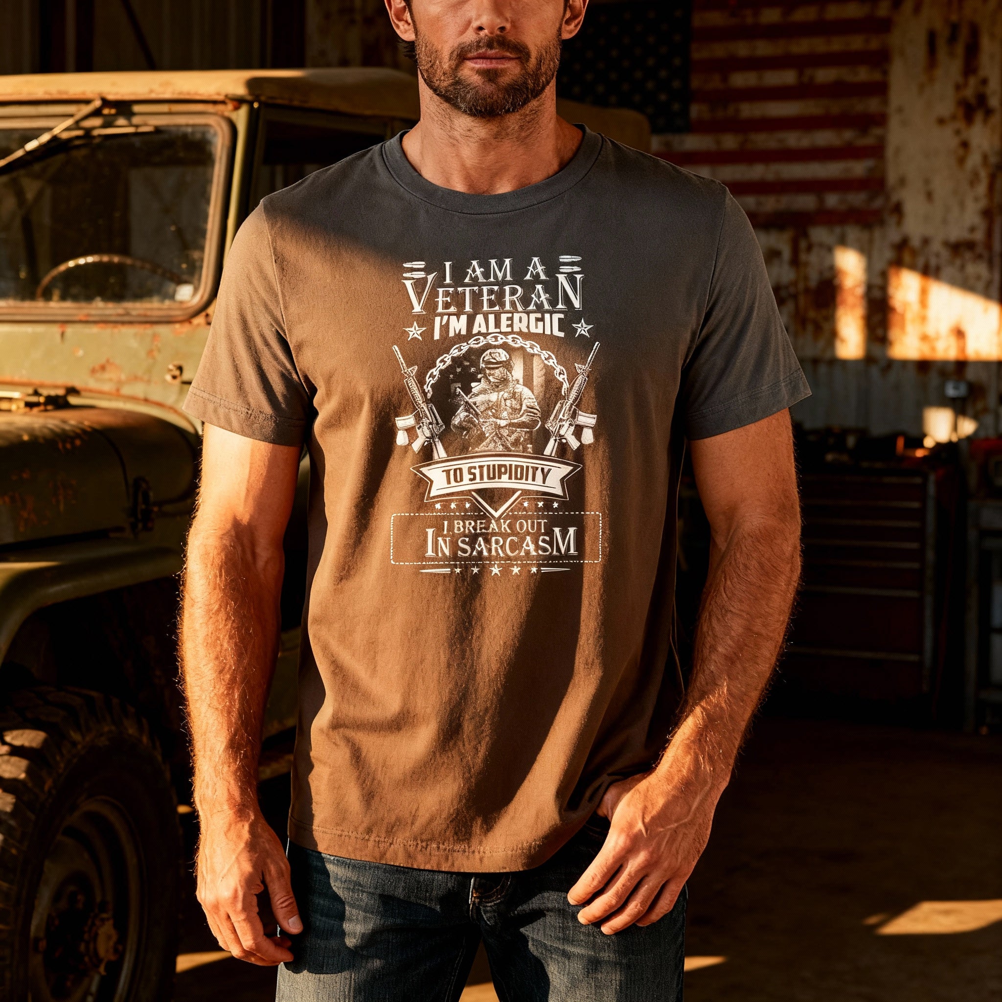 I Am A Veteran I'm Allergic To Stupidity I Break Out In Sarcasm Graphic Unisex Tee