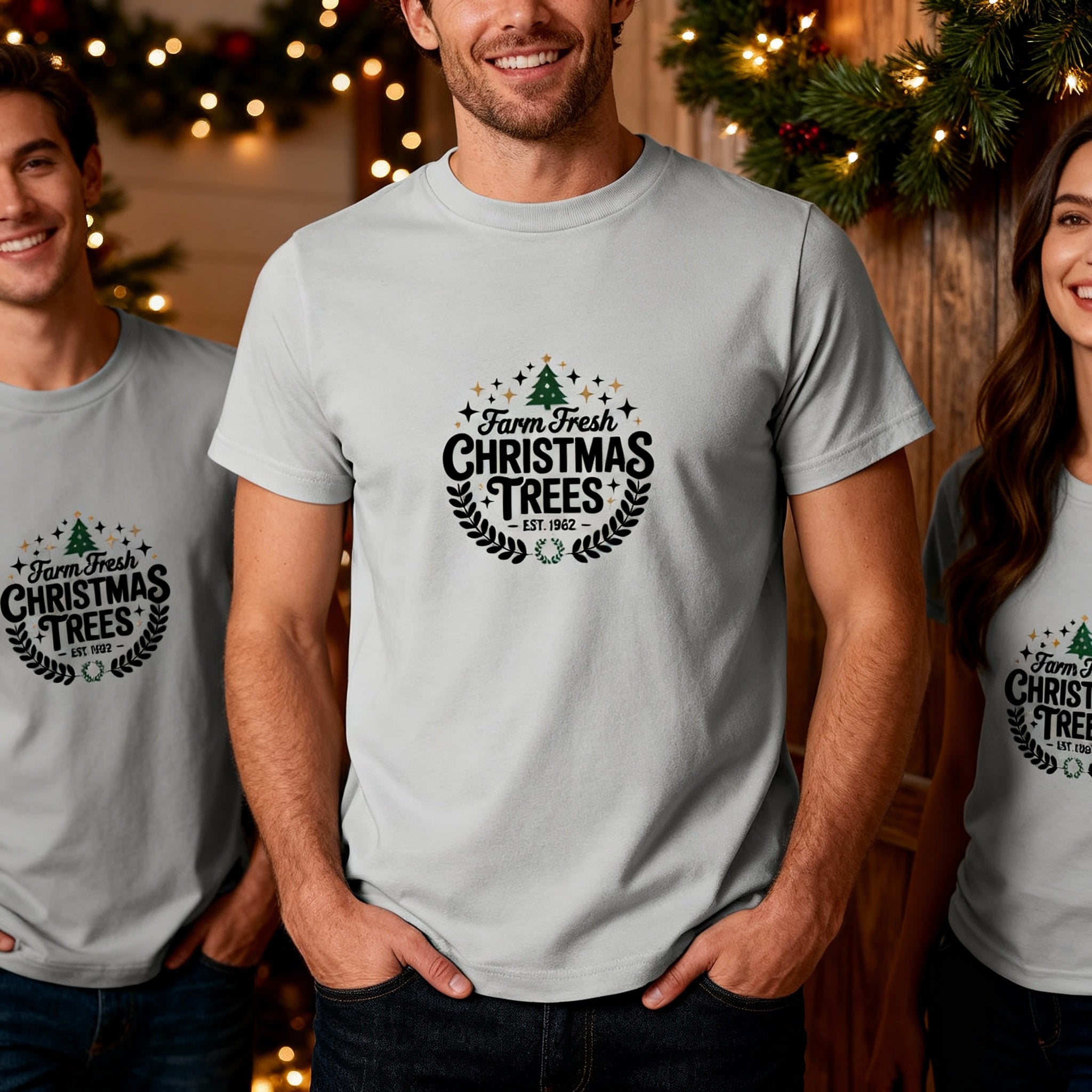 Farm Fresh Christmas Trees Unisex Graphic Tee With Classic Laurel Wreath Logo Est. 1962