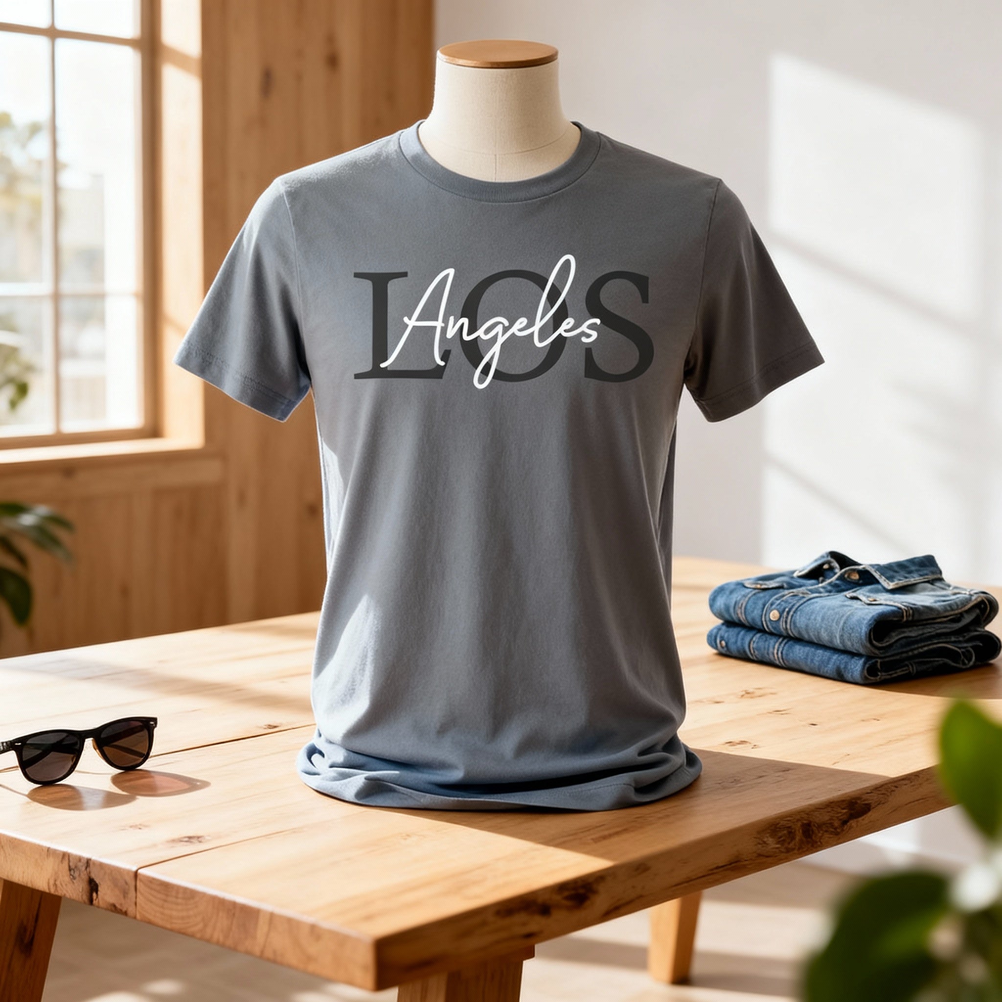 Los Angeles Graphic Unisex T Shirt Short Sleeve Casual Tee With City Name Overlay