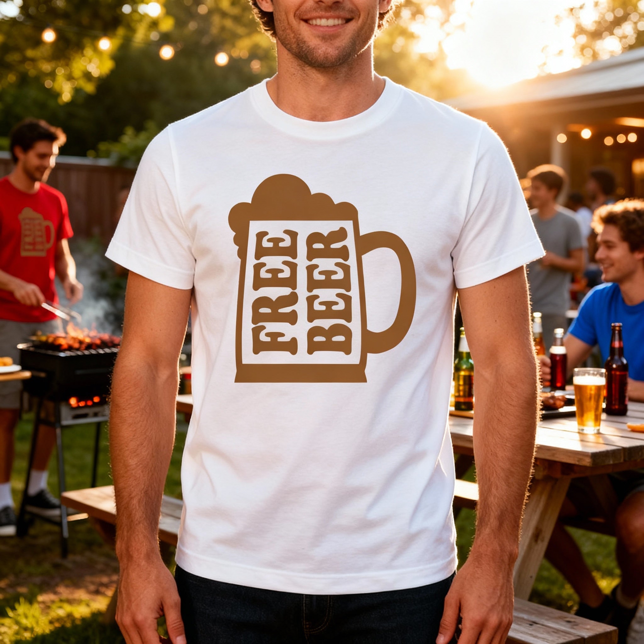 Unisex Beer Mug Graphic T Shirt With Foam Design And Repeating Beer Text Blocks