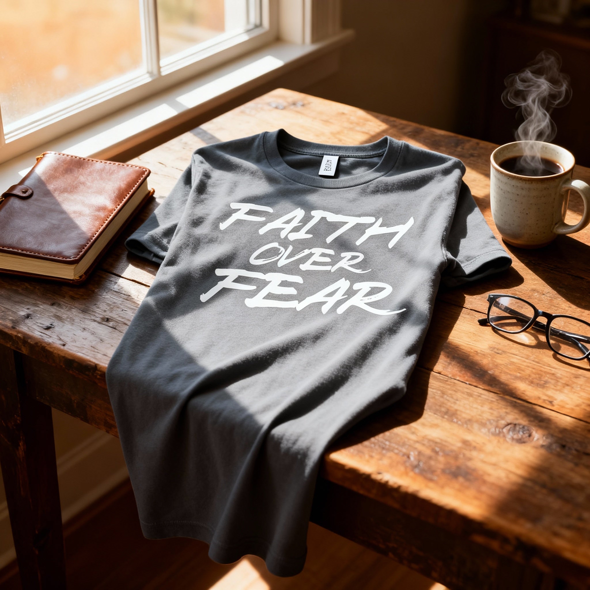 Faith Over Fear Christian Unisex Short Sleeve Graphic T Shirt With Brush Script Font