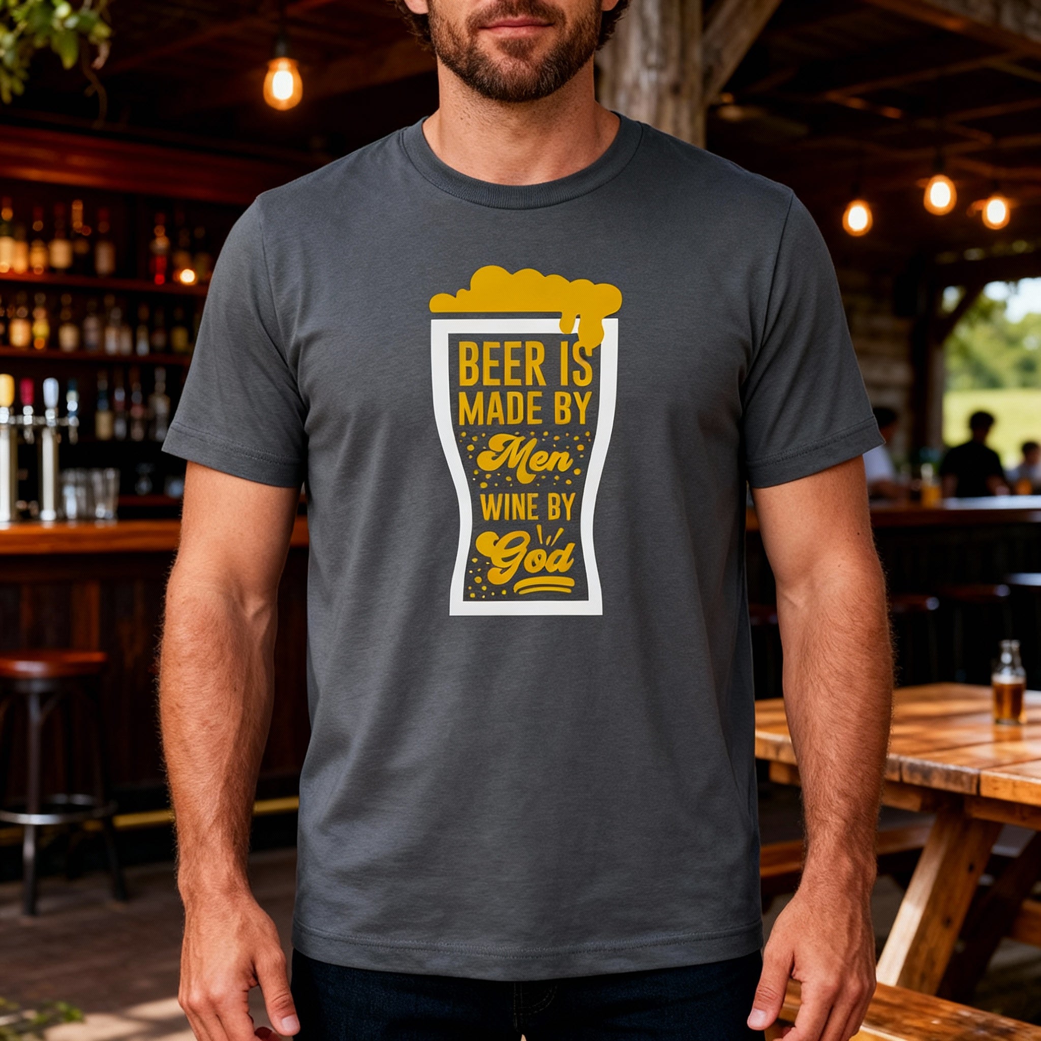 Unisex T Shirt With Beer Glass Graphic And Quote Beer Is Made By Men Wine By God Tee