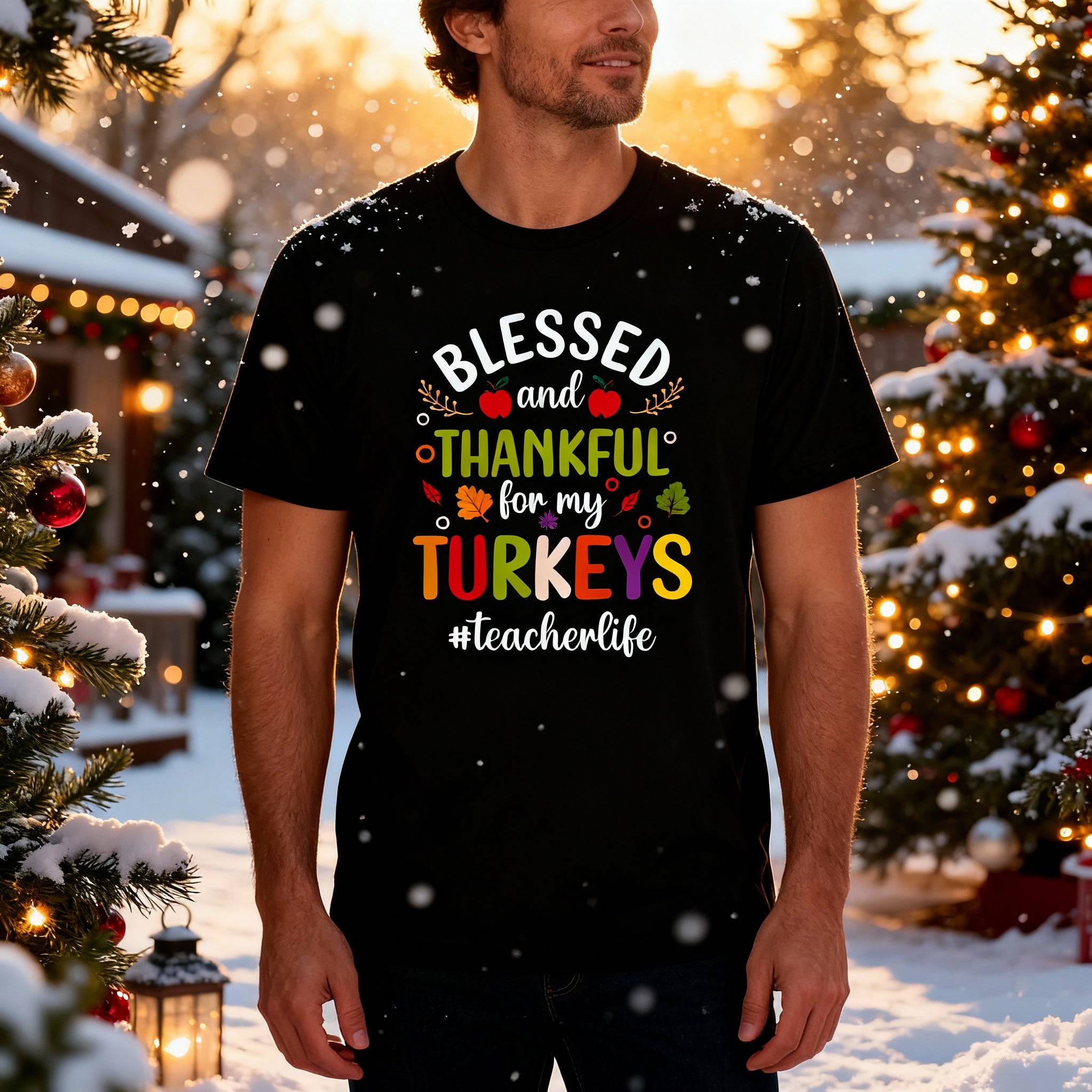 Thanksgiving Unisex T Shirt Blessed And Thankful For My Turkeys Teacher Life Graphic Tee