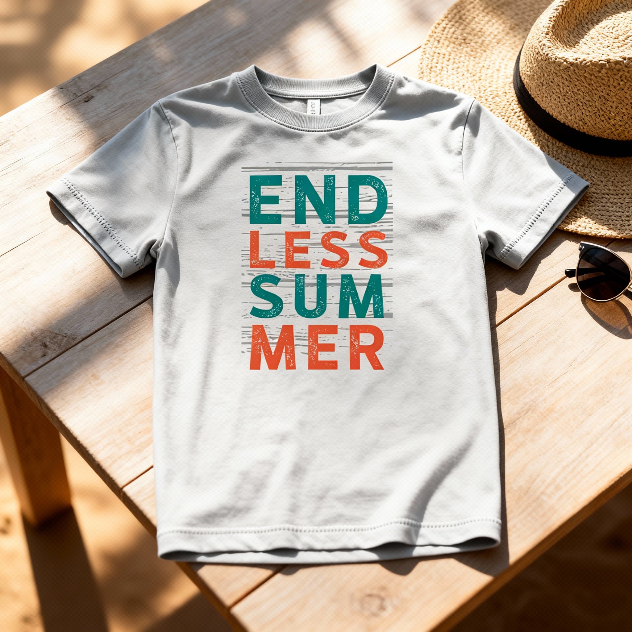 Endless Summer Graphic Unisex Short Sleeve Tee With Bold Teal And Coral Text Design