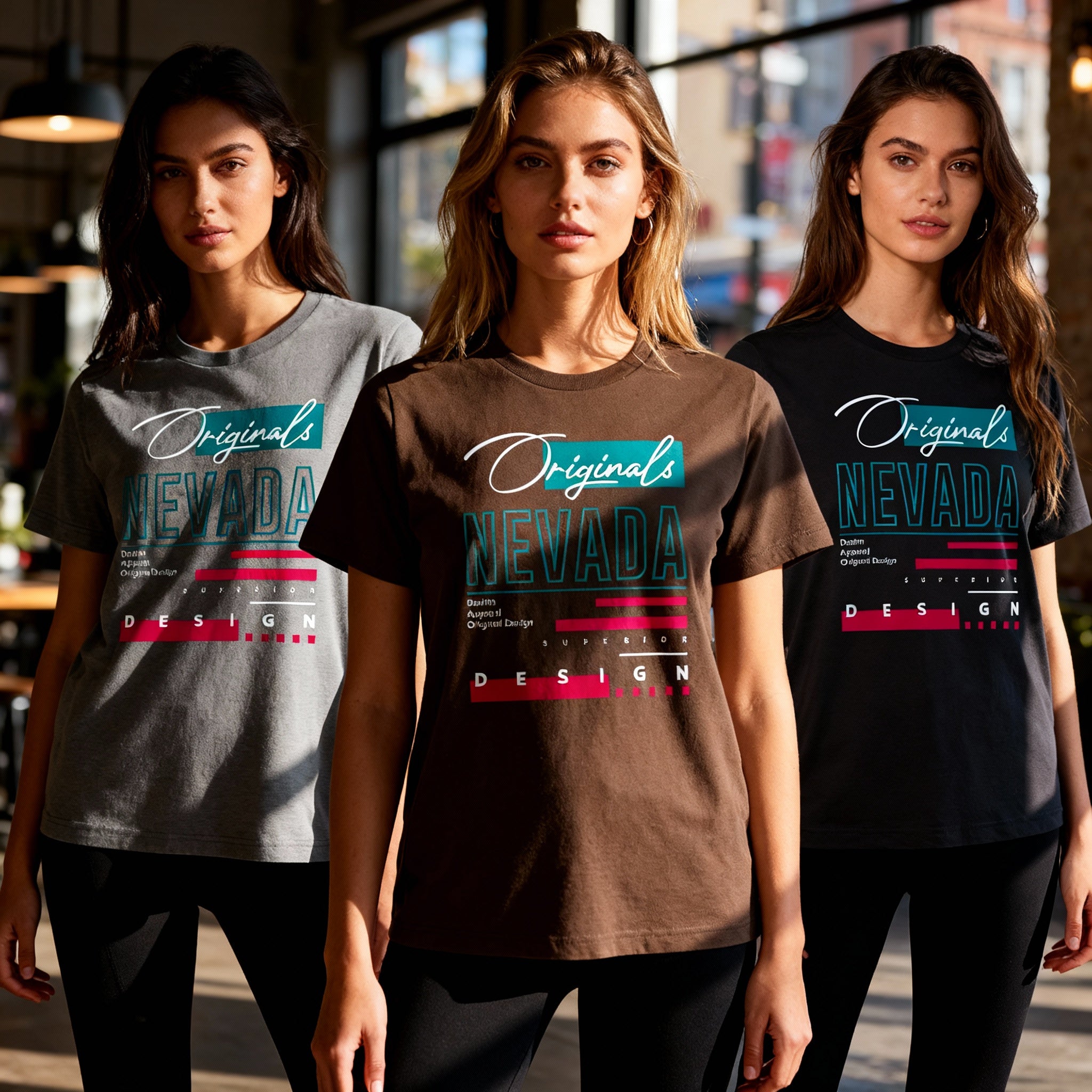 Originals Nevada Unisex Graphic T Shirt With Teal Nevada Text And Pink Accents Design