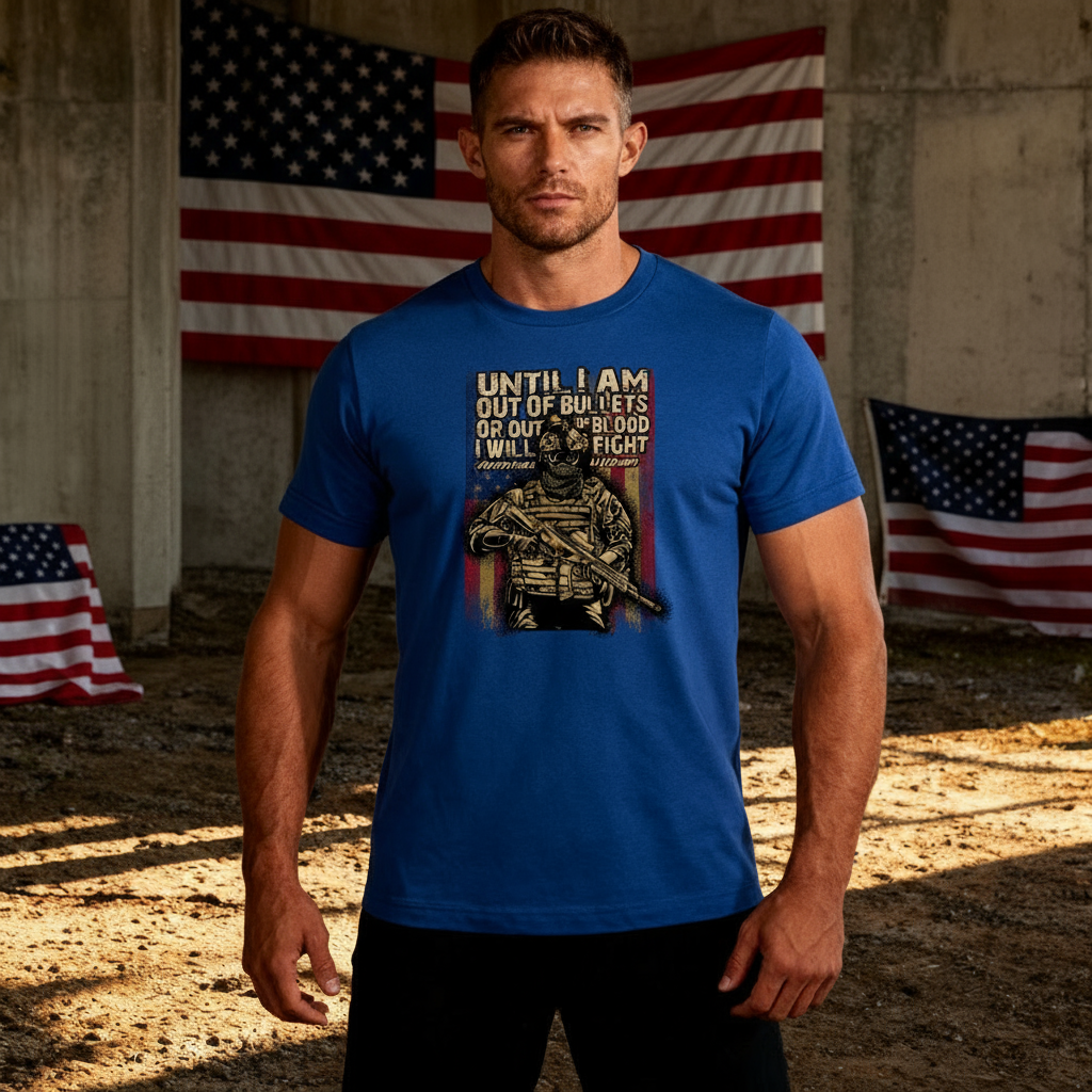 Until I Am Out Of Bullets Or Out Of Blood I Will Fight Veteran Unisex Military Graphic Tee