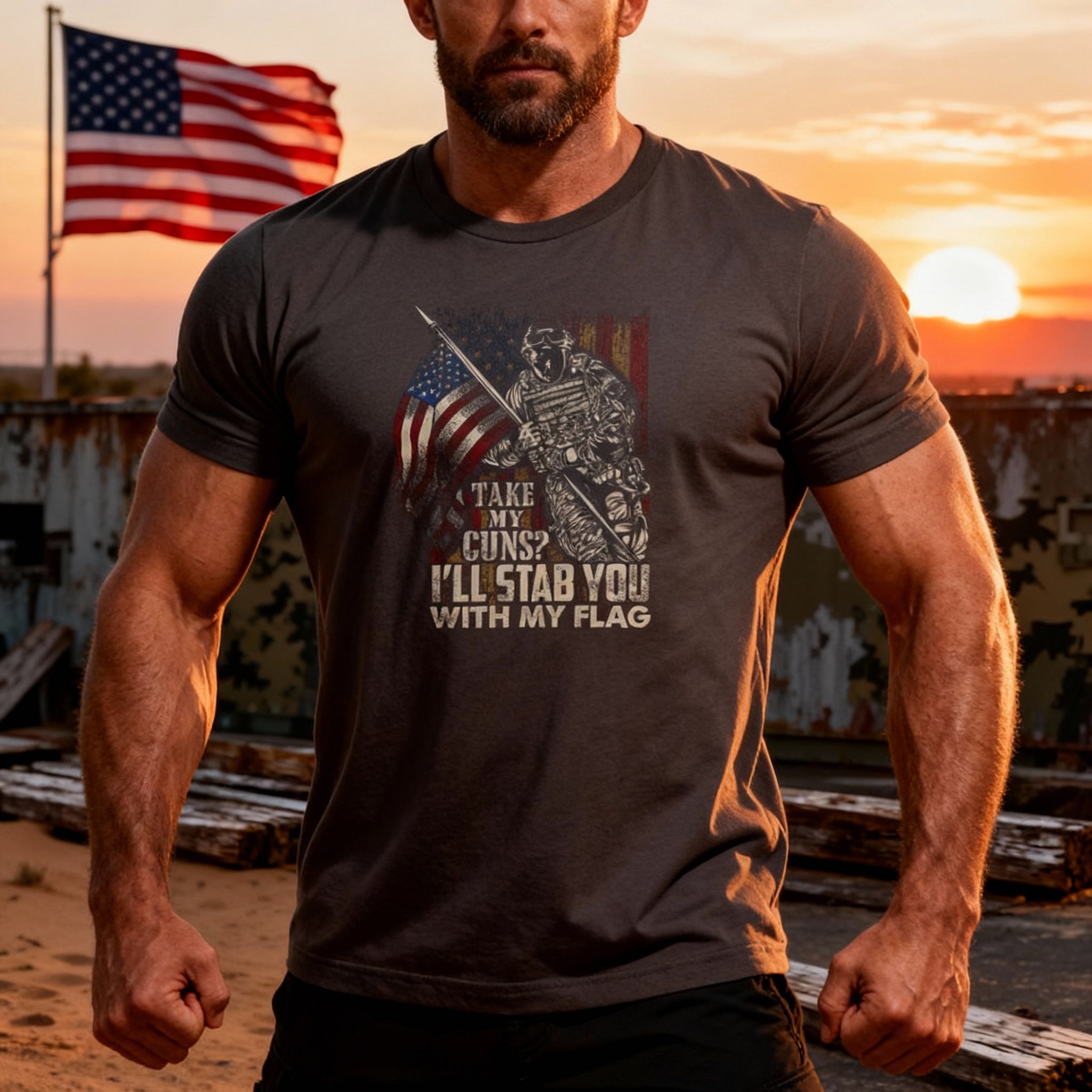 Veteran Graphic T Shirt With American Flag And Soldier Illustration Unisex Fit Design