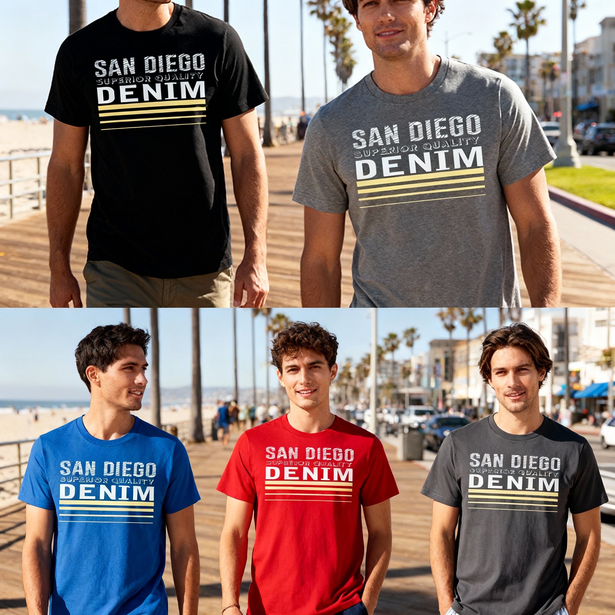 San Diego Denim Graphic T Shirt Unisex Short Sleeve Top Relaxed Fit Casual