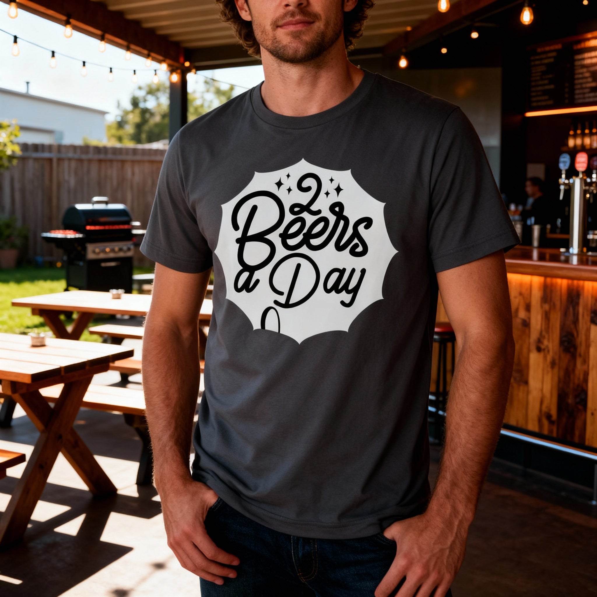 Two Beers a Day Graphic Unisex Short Sleeve T Shirt for Men and Women Casual Wear All Day