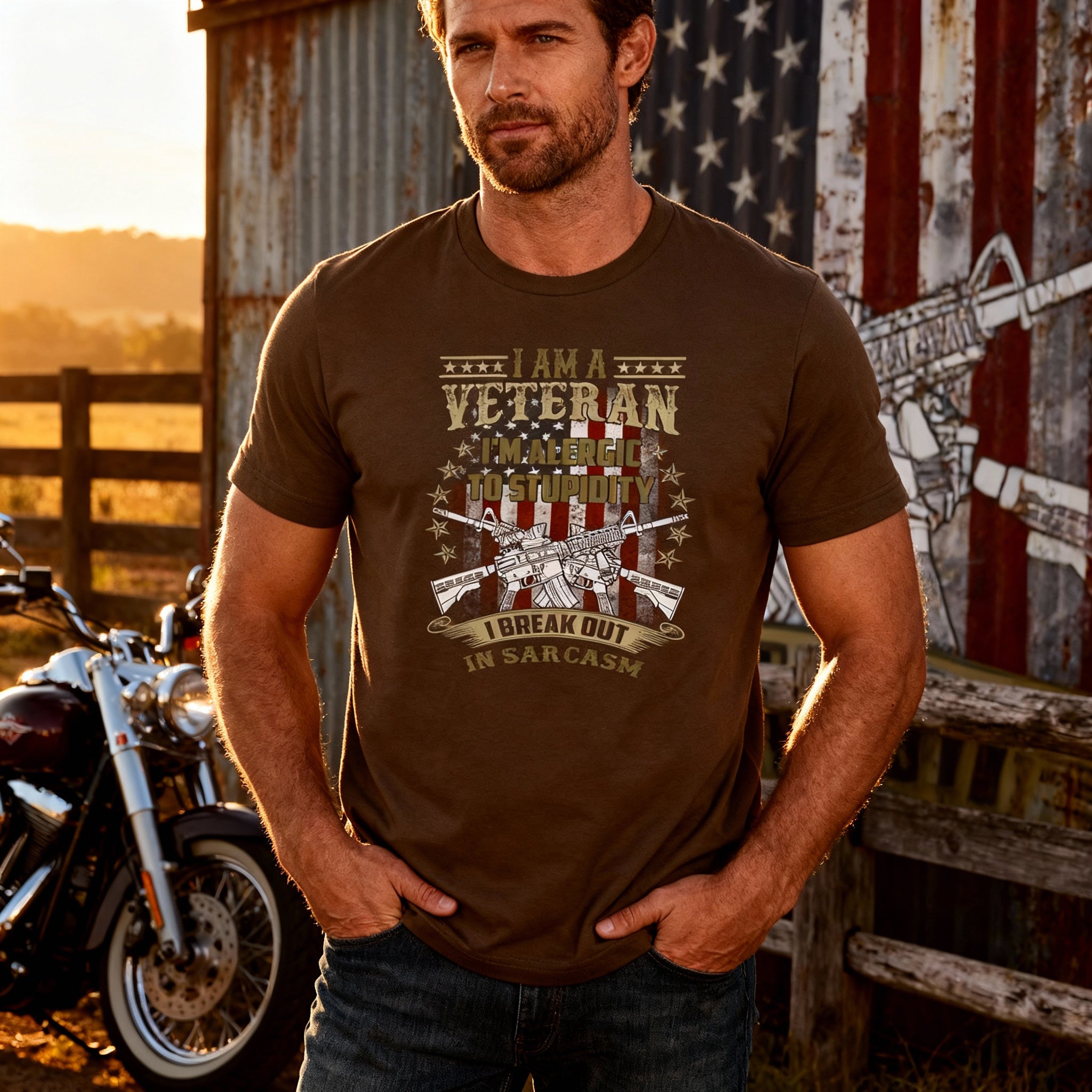 Veteran Graphic Tee I Am A Veteran I Am Allergic To Stupidity I Break Out In Sarcasm