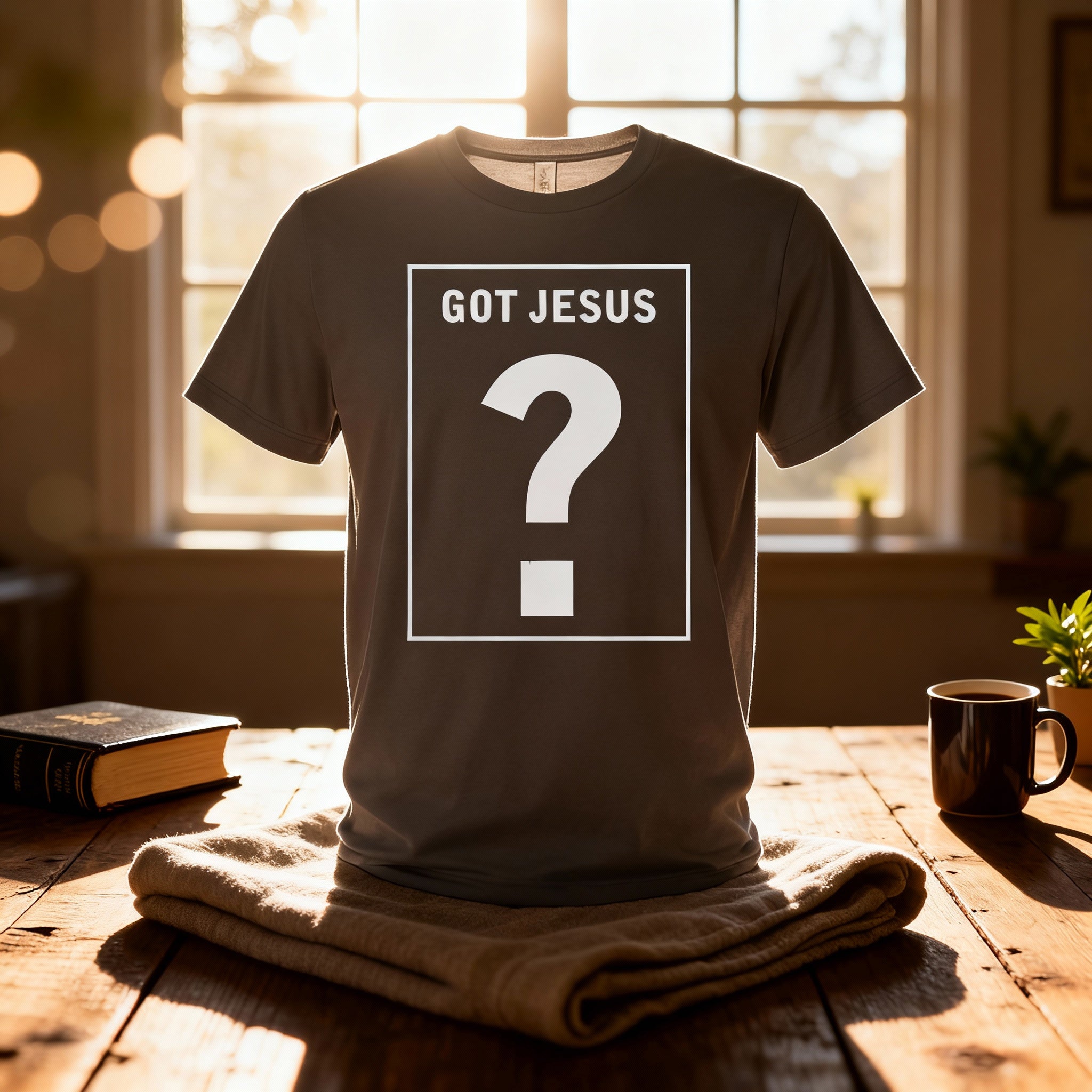 Christian Unisex Graphic T Shirt With Got Jesus Question Mark Box Design For Believers