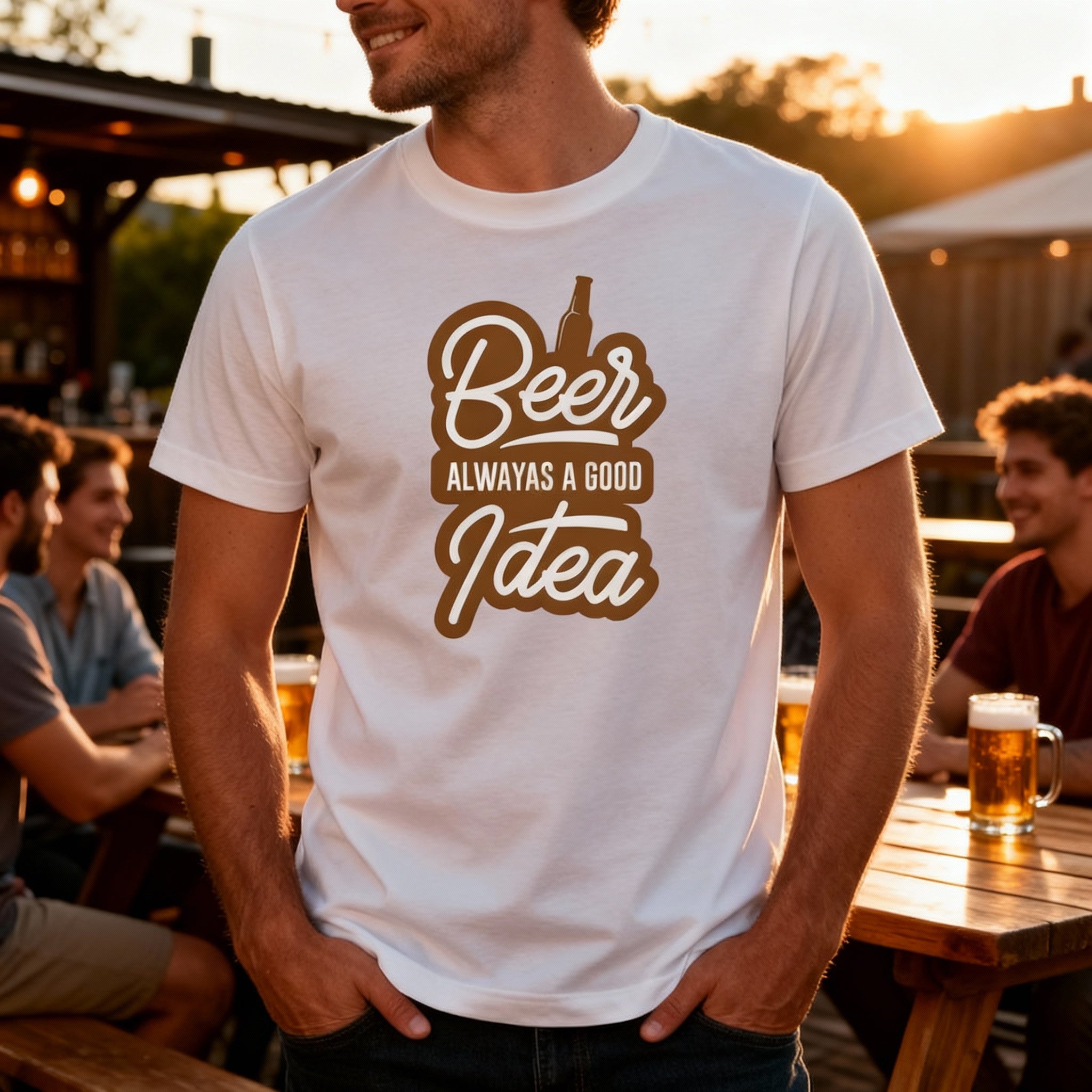 Beer Always a Good Idea Unisex Graphic Tee With Bottle Illustration and Bold Typeface