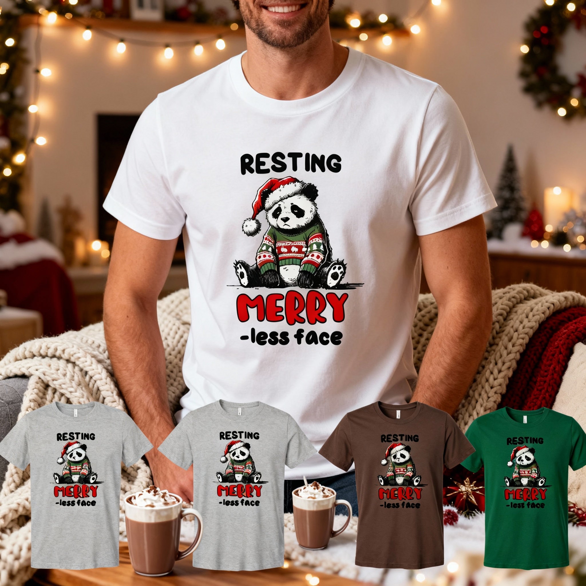 Resting Panda Santa Christmas Unisex Graphic Tee With Merry Less Face Cozy Holiday Wear
