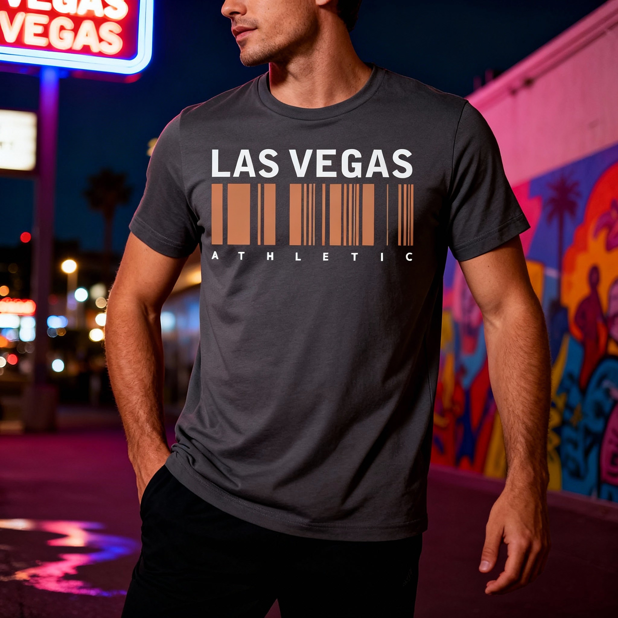 Las Vegas Athletic Barcode Graphic Unisex T Shirt Cotton Short Sleeve Casual Everyday Wear