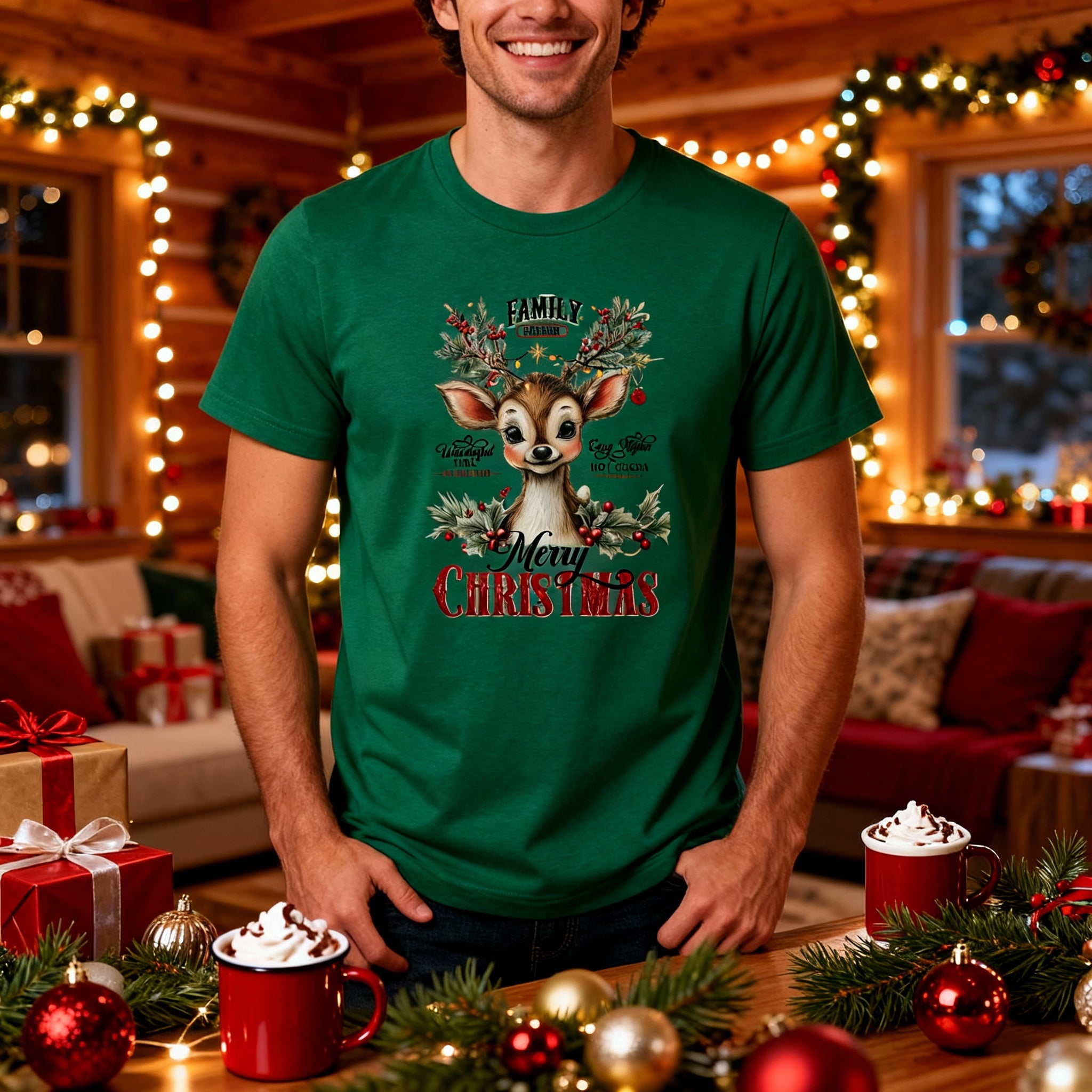 Unisex Merry Christmas Graphic T Shirt Featuring Cute Reindeer Holiday Illustration