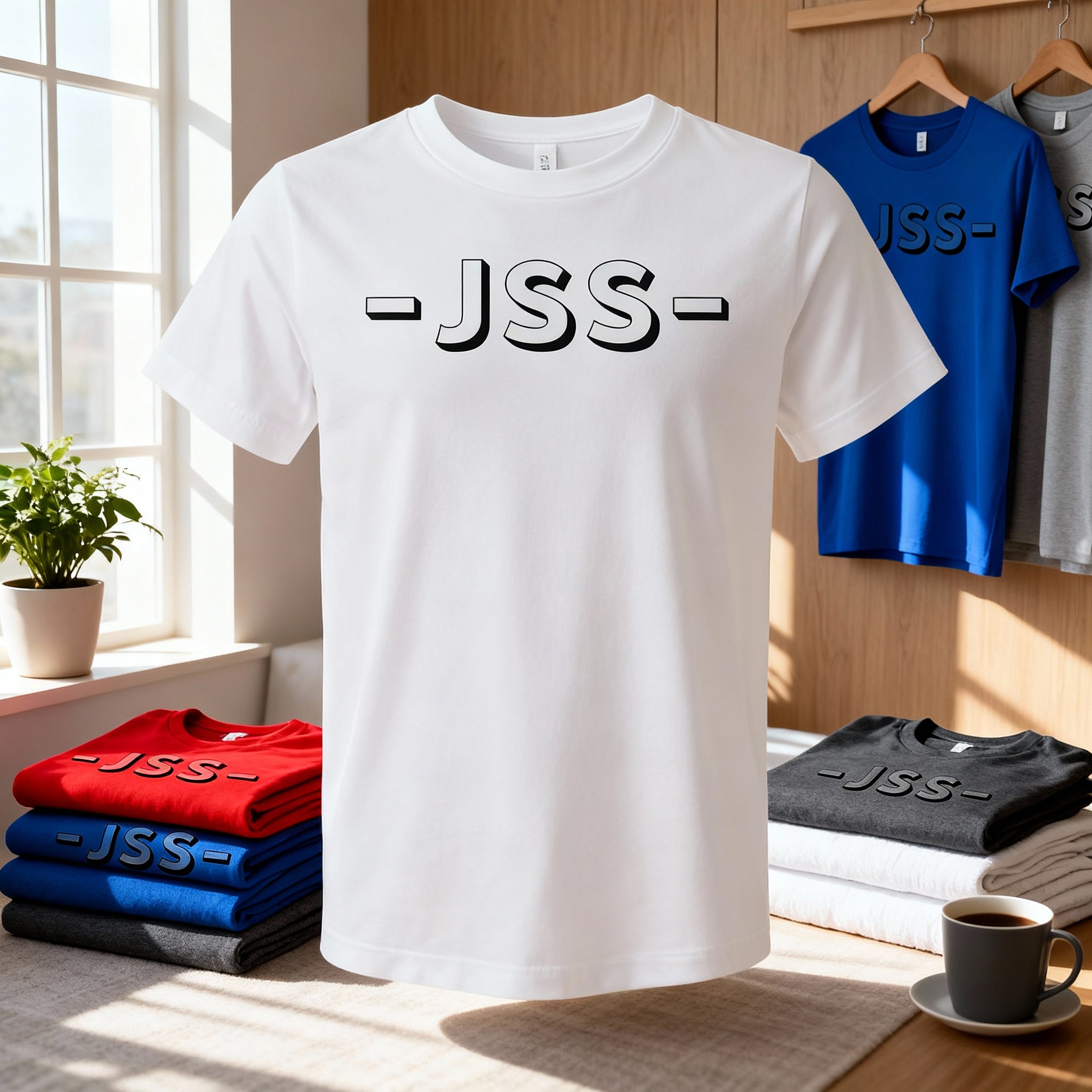 Unisex Short Sleeve T Shirt With JSS Monogram And Dash Border Logo Design For Casual Wear