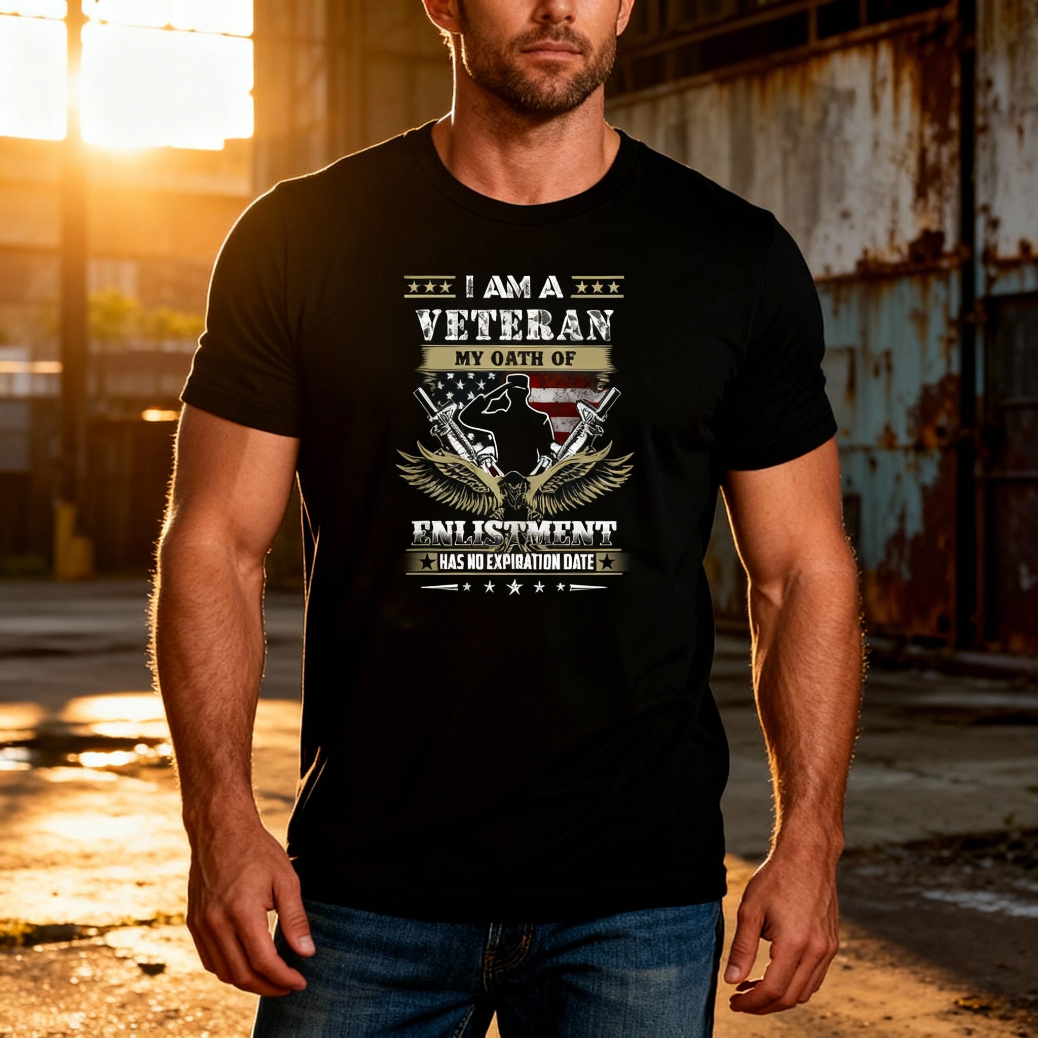 Veteran Oath Of Enlistment Patriot Eagle Graphic Unisex T Shirt With Stars And Stripes