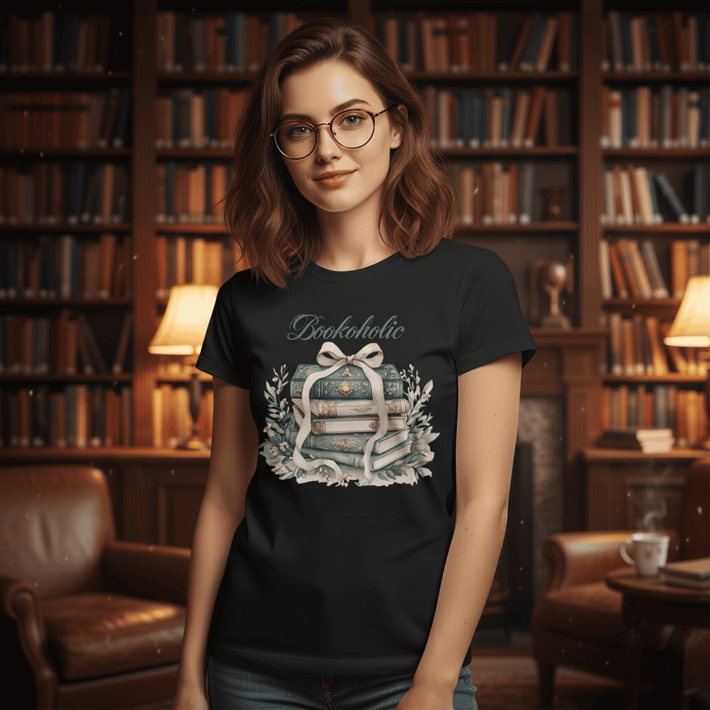 Bookoholic Stack of Books With Ribbon Flowers Unisex Tee