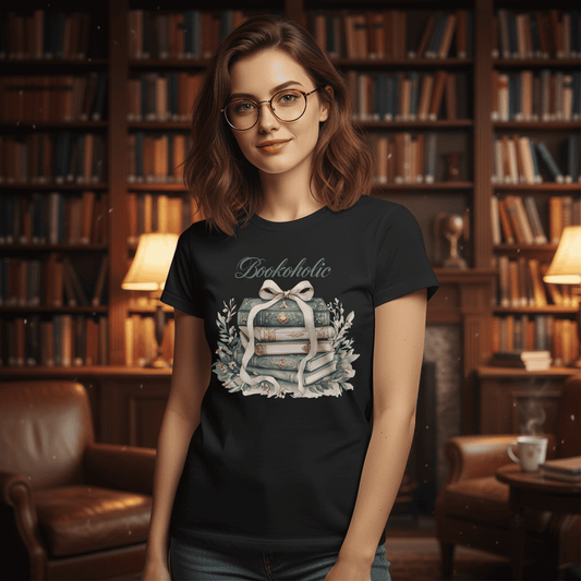 Bookoholic Stack of Books With Ribbon Flowers Unisex Tee