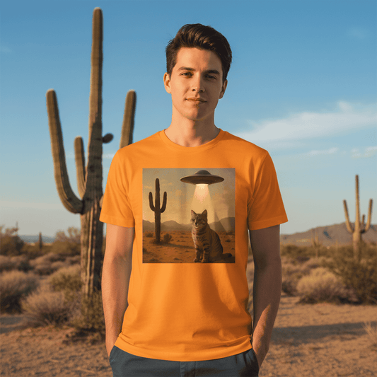 Sifi Cat In Desert With UFO Unisex Tee Graphic Design