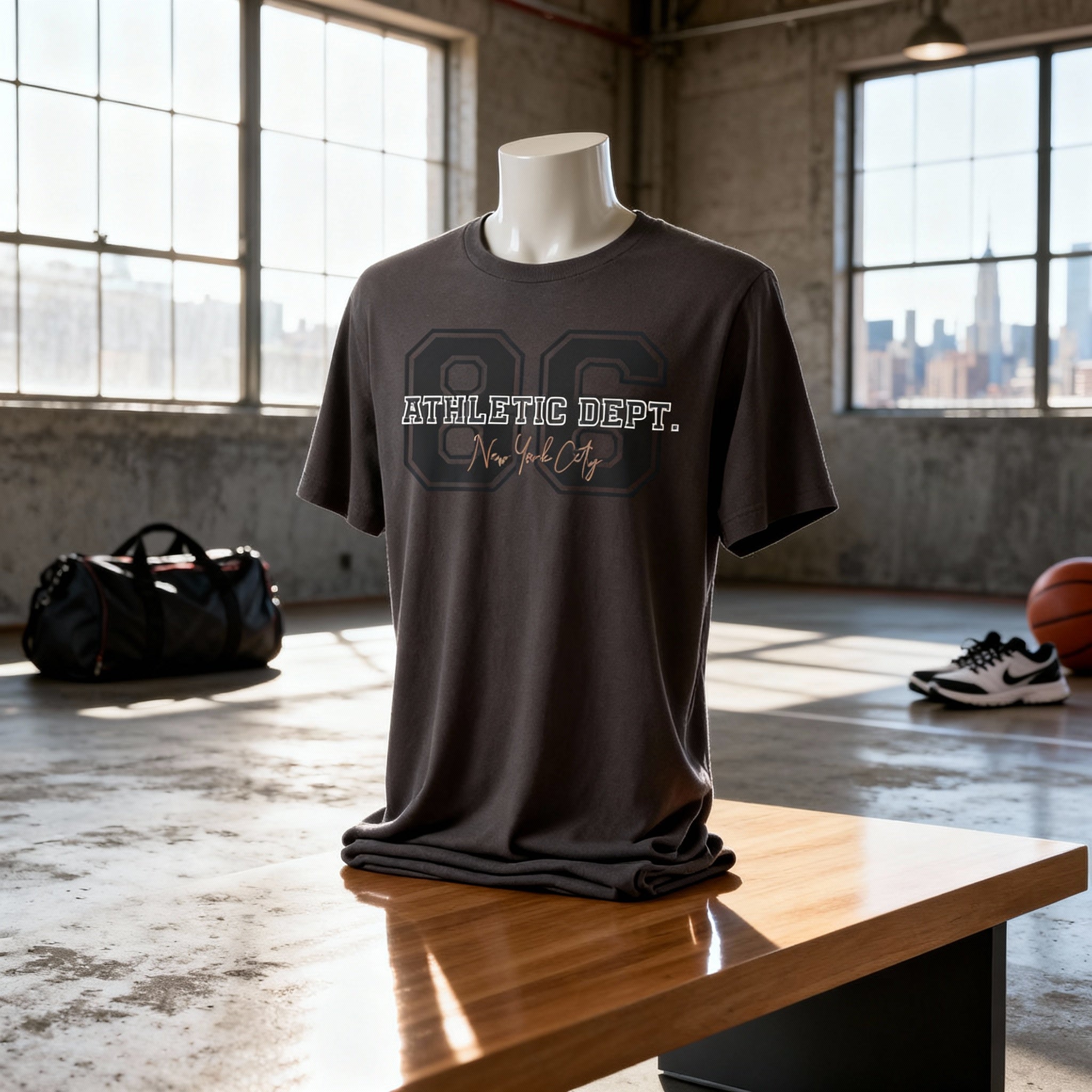 Unisex Graphic T Shirt With Large 86 Varsity Digit Number And Athletic Dept Print