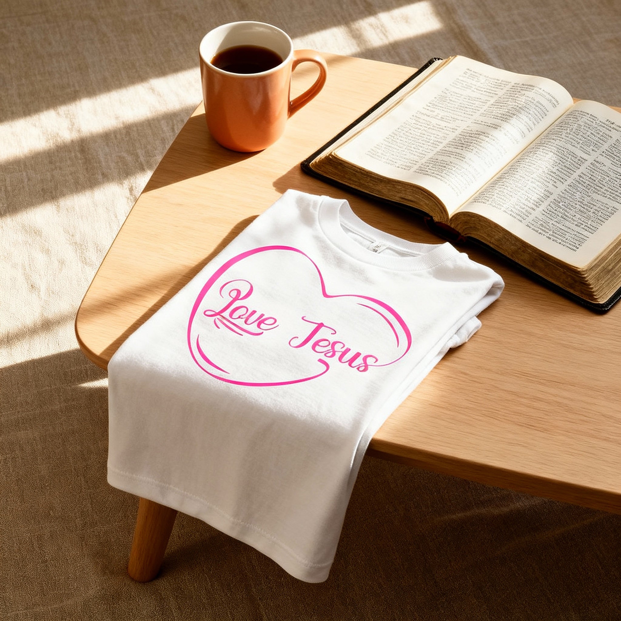 Love Jesus Heart Graphic T Shirt For Christians Unisex Tee With Pink Design And Soft Feel