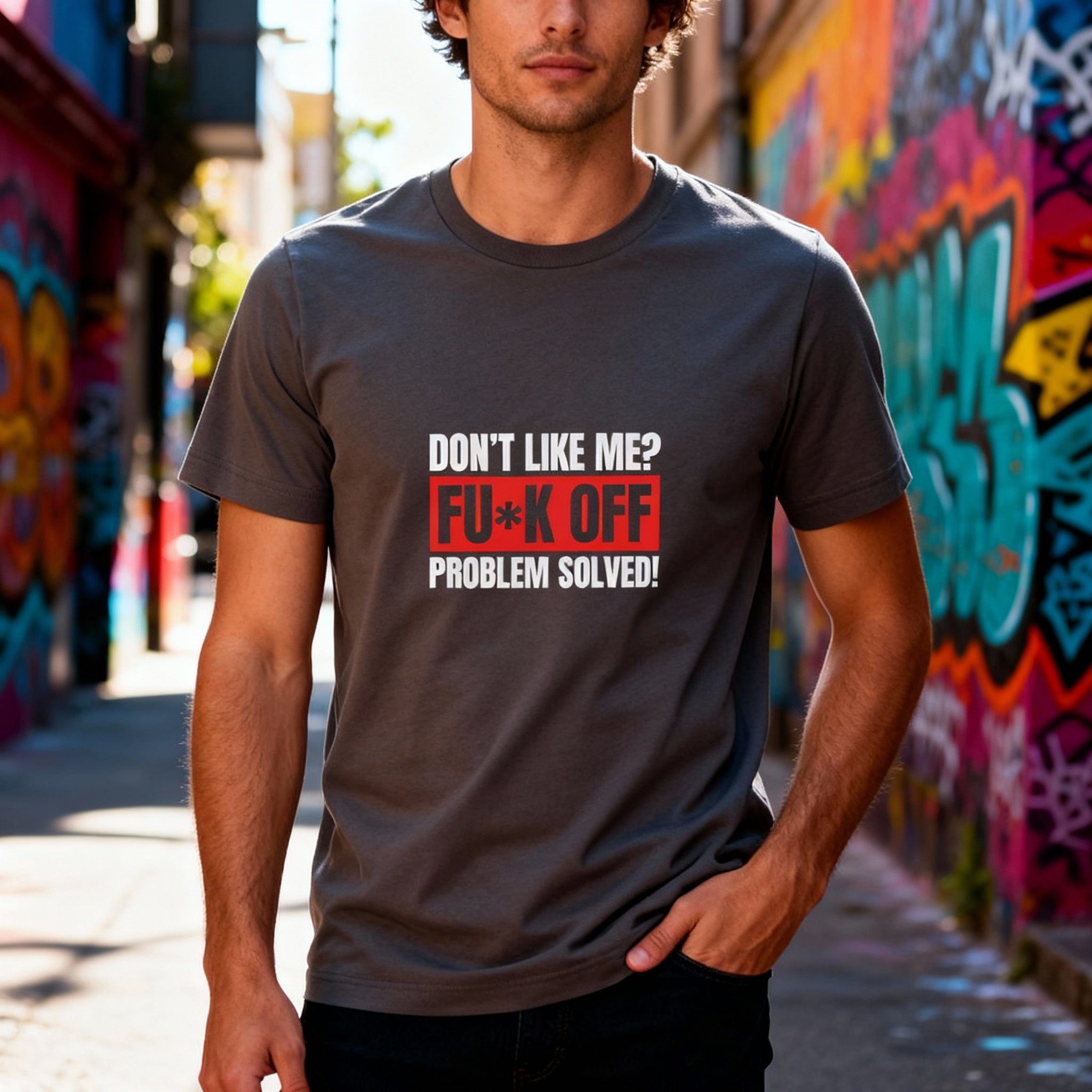 Unisex Sarcastic Graphic T Shirt Don't Like Me F Off Problem Solved Slogan Tee Now