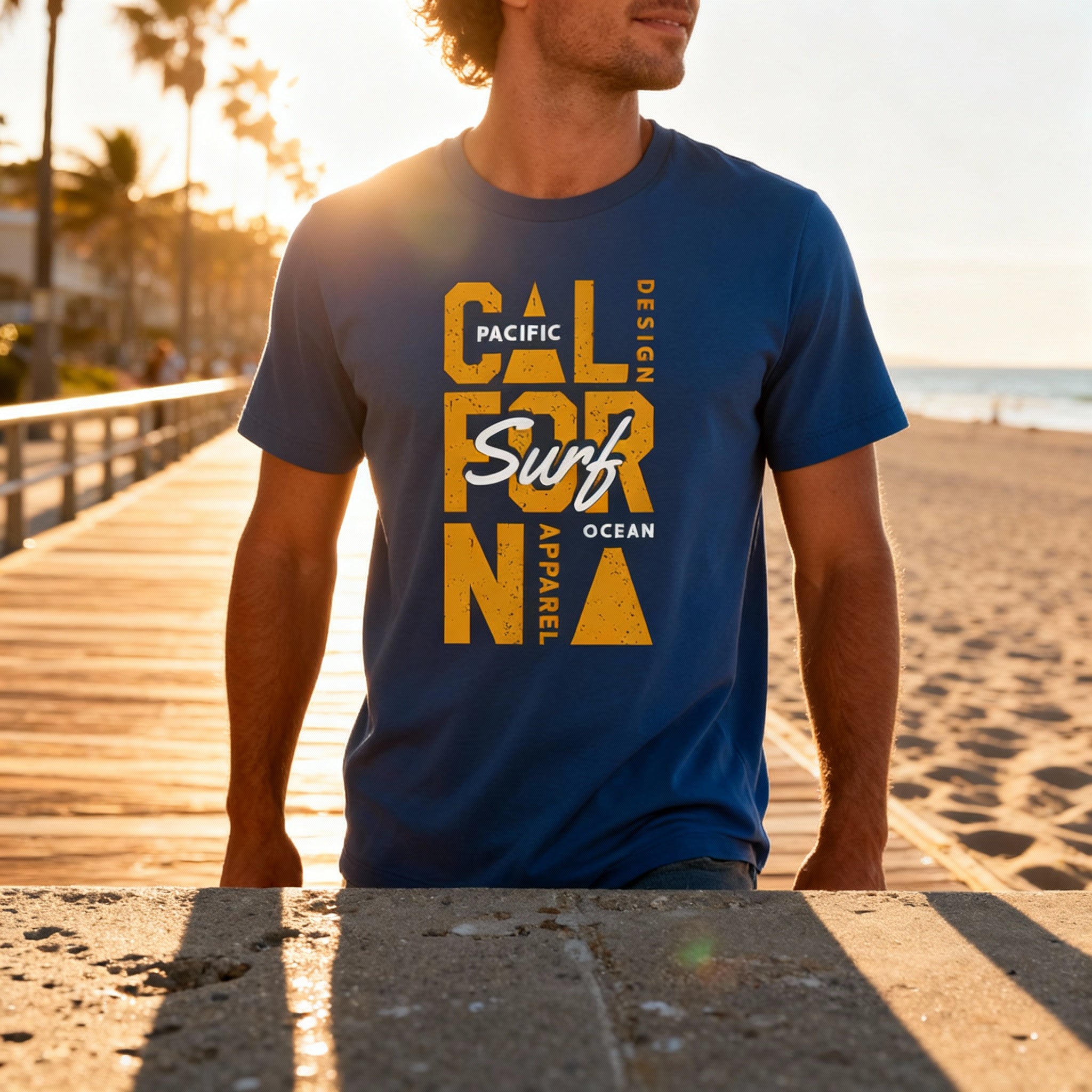 California Surf Design Unisex Graphic T Shirt Pacific Apparel Ocean Yellow