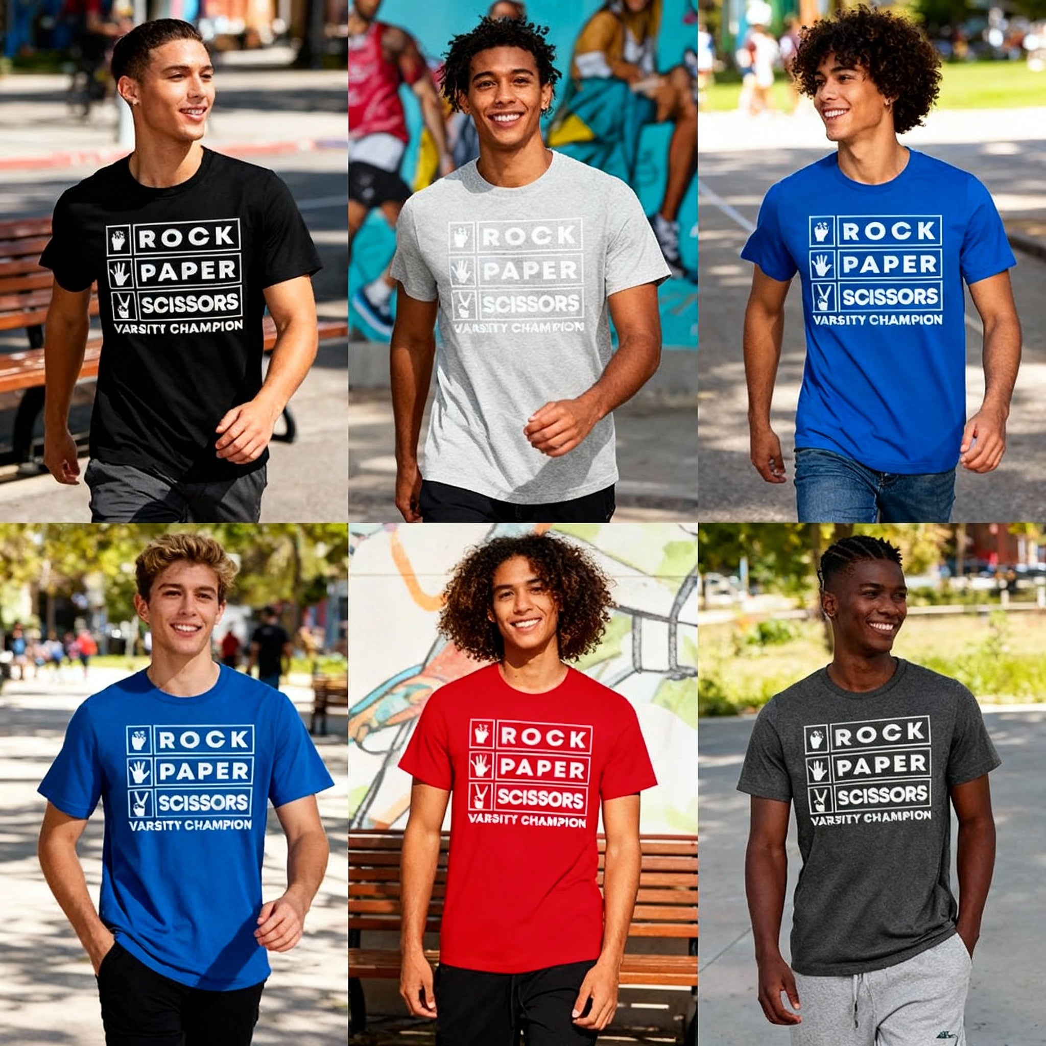 Rock Paper Scissors Varsity Champion Graphic T Shirt Unisex Adult Tee Soft Comfort Cotton