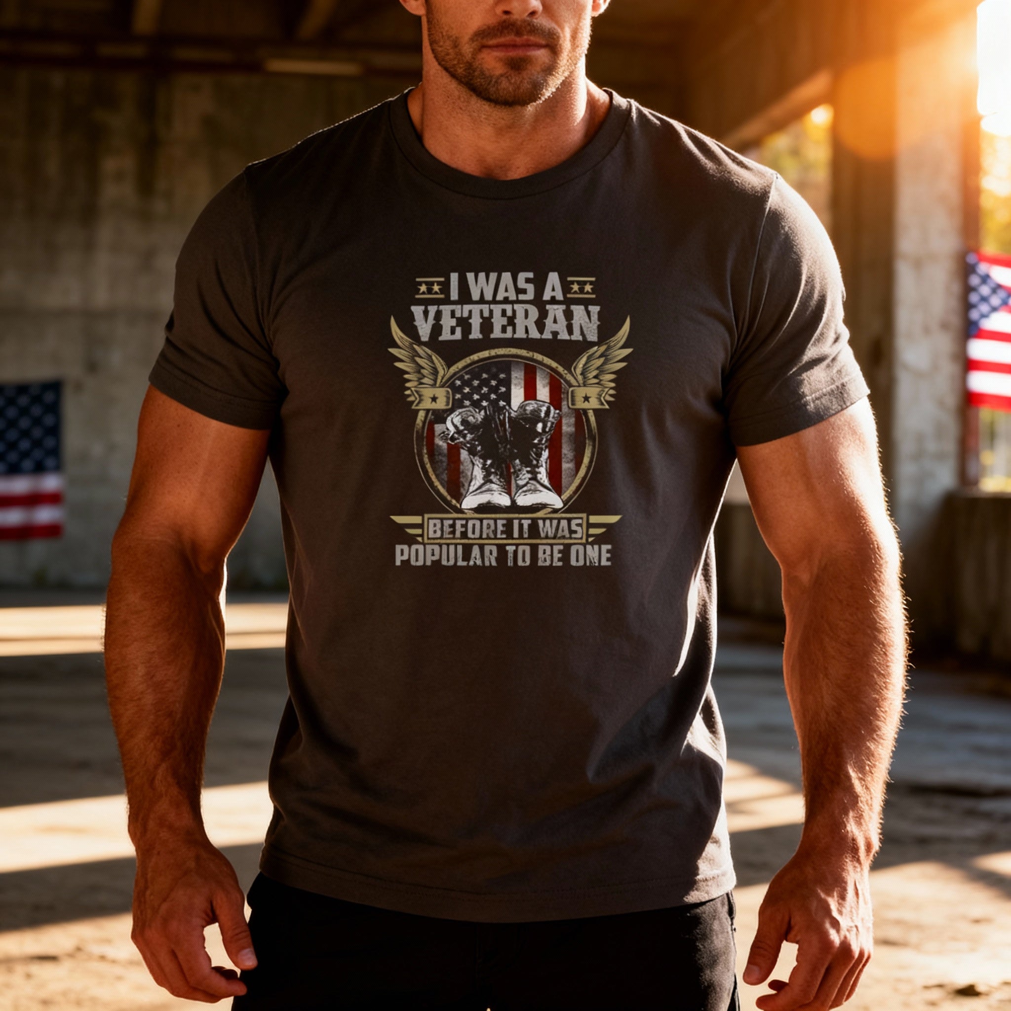 I Was a Veteran Before It Was Popular To Be One Unisex Graphic Tee With American Flag Emblem
