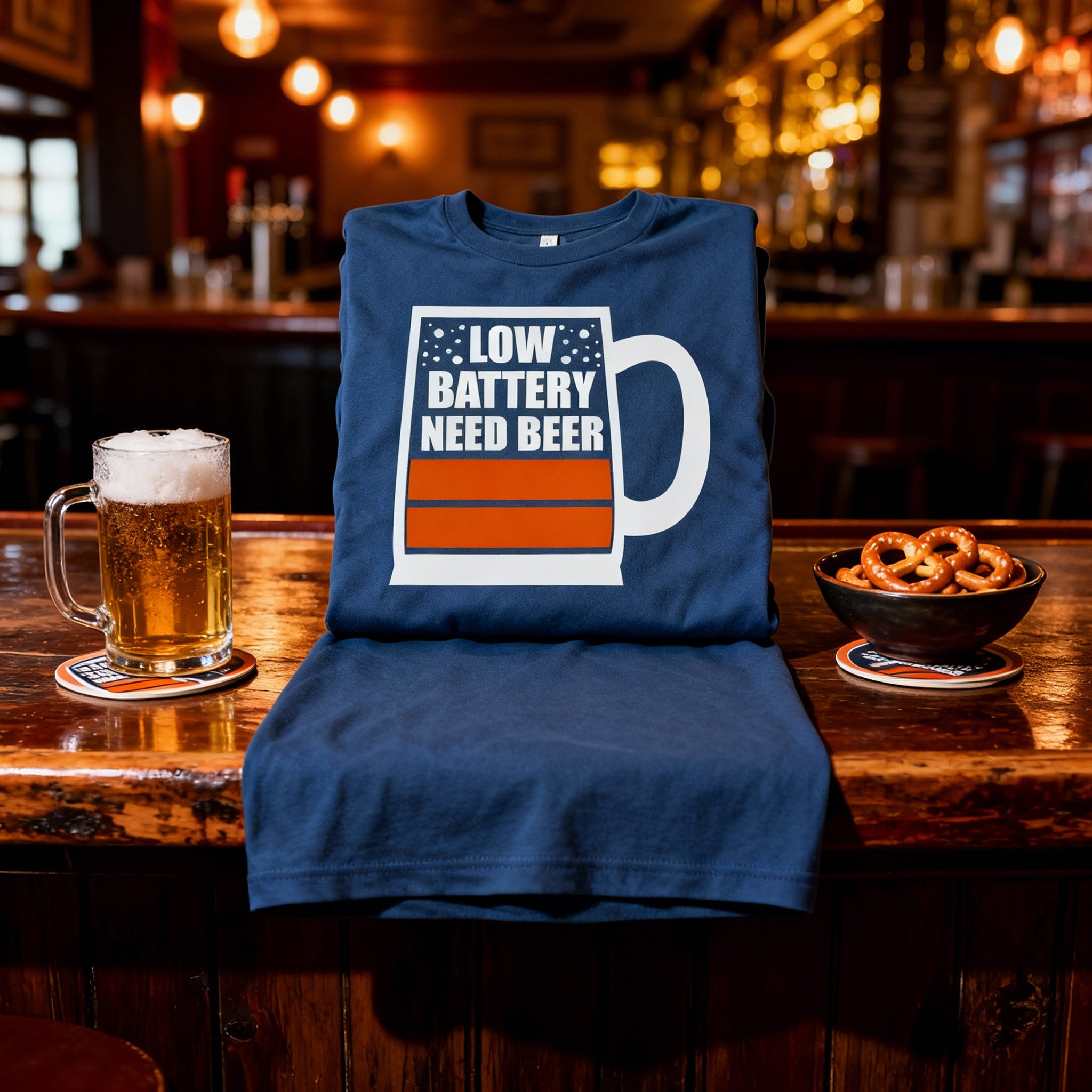 Unisex Beer Mug Graphic T Shirt With Low Battery Need Beer